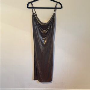 Shimmering Metallic Slit Dress